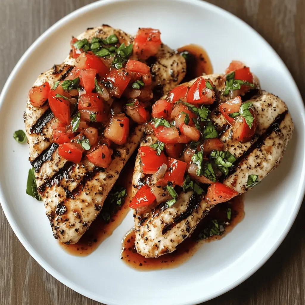 Get ready to impress with this 30-minute Grilled Bruschetta Chicken! Juicy grilled chicken topped with fresh tomatoes, basil, and a drizzle of balsamic glaze brings all the flavors of summer to your plate. Perfect for weeknight dinners or gatherings, this recipe is quick, easy, and absolutely delicious. Save this pin to keep this flavorful dish within reach for your next meal!