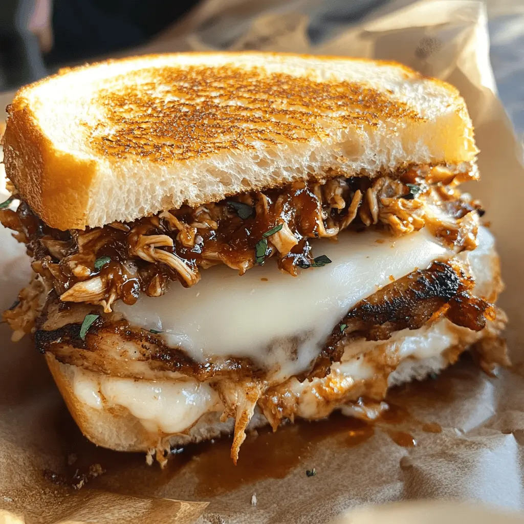 Melted cheese and smoky BBQ chicken come together in this ultimate comfort food delight! This BBQ Chicken Grilled Cheese features crispy bread, tender chicken, and gooey cheese for a flavor explosion in every bite. Perfect for a cozy night in or a fun lunch, save this recipe for your next meal craving!