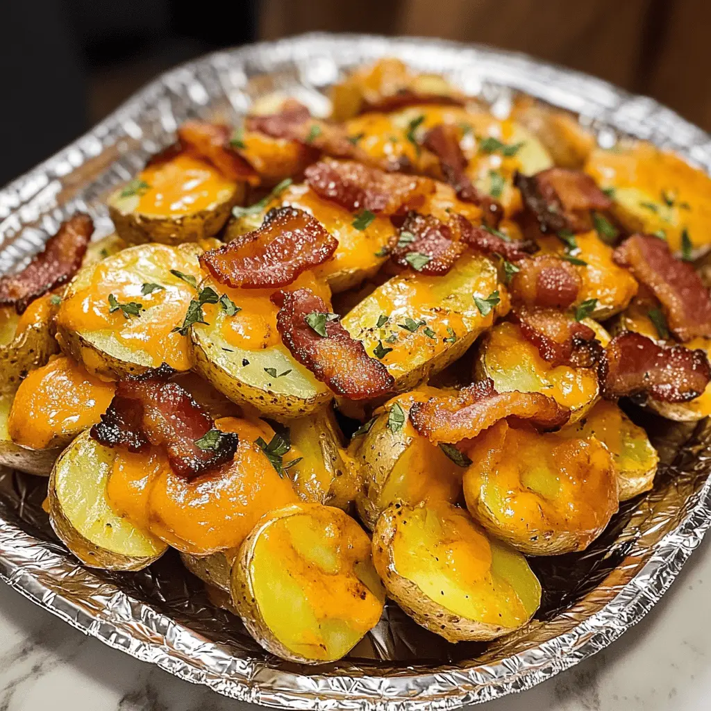 Fire up the grill for these Cheddar Bacon BBQ Grilled Potatoes that bring a crispy, smoky flavor to your summer gatherings! Featuring tender potatoes topped with crispy bacon and melted cheddar cheese, this dish is the perfect side for any barbecue. Save this recipe for your next cookout and impress your friends with these deliciously cheesy bites!