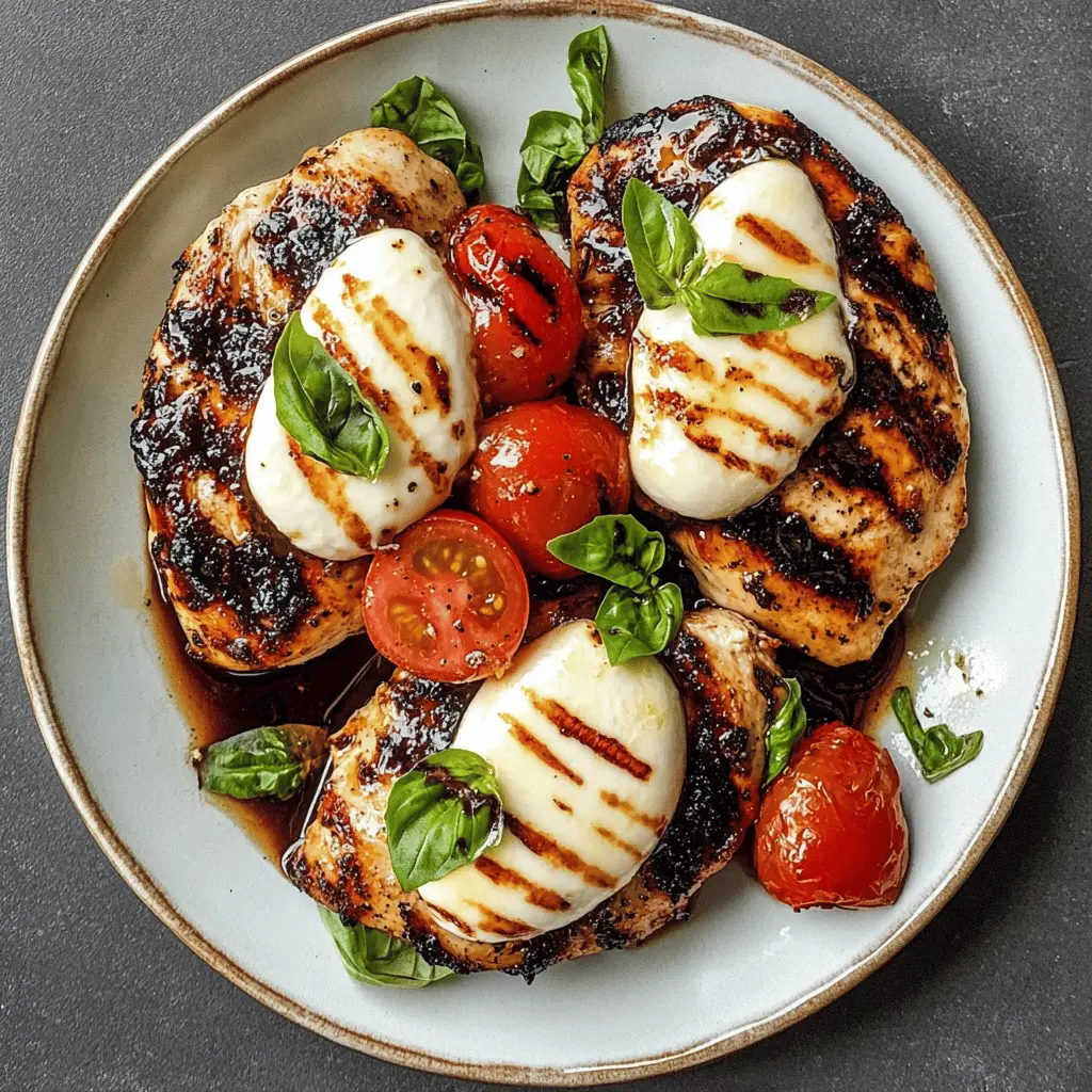 Fire up the grill for a fresh and vibrant Grilled Chicken Caprese! Juicy chicken breasts meet ripe tomatoes, creamy mozzarella, and fragrant basil, all drizzled with balsamic glaze. This dish is perfect for summer cookouts or family dinners. Save this recipe to impress your guests or brighten up your weeknight meals!