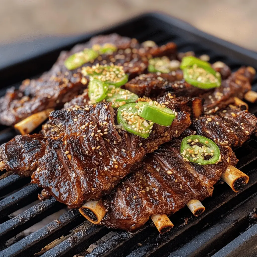 Experience the delicious taste of Grilled Korean Short Ribs! This dish features tender, marinated beef that's rich in flavor, perfect for summer barbecues or cozy family dinners. With a blend of soy sauce, garlic, and sesame oil, these ribs are a guaranteed crowd-pleaser. Save this recipe and impress your friends at your next gathering!