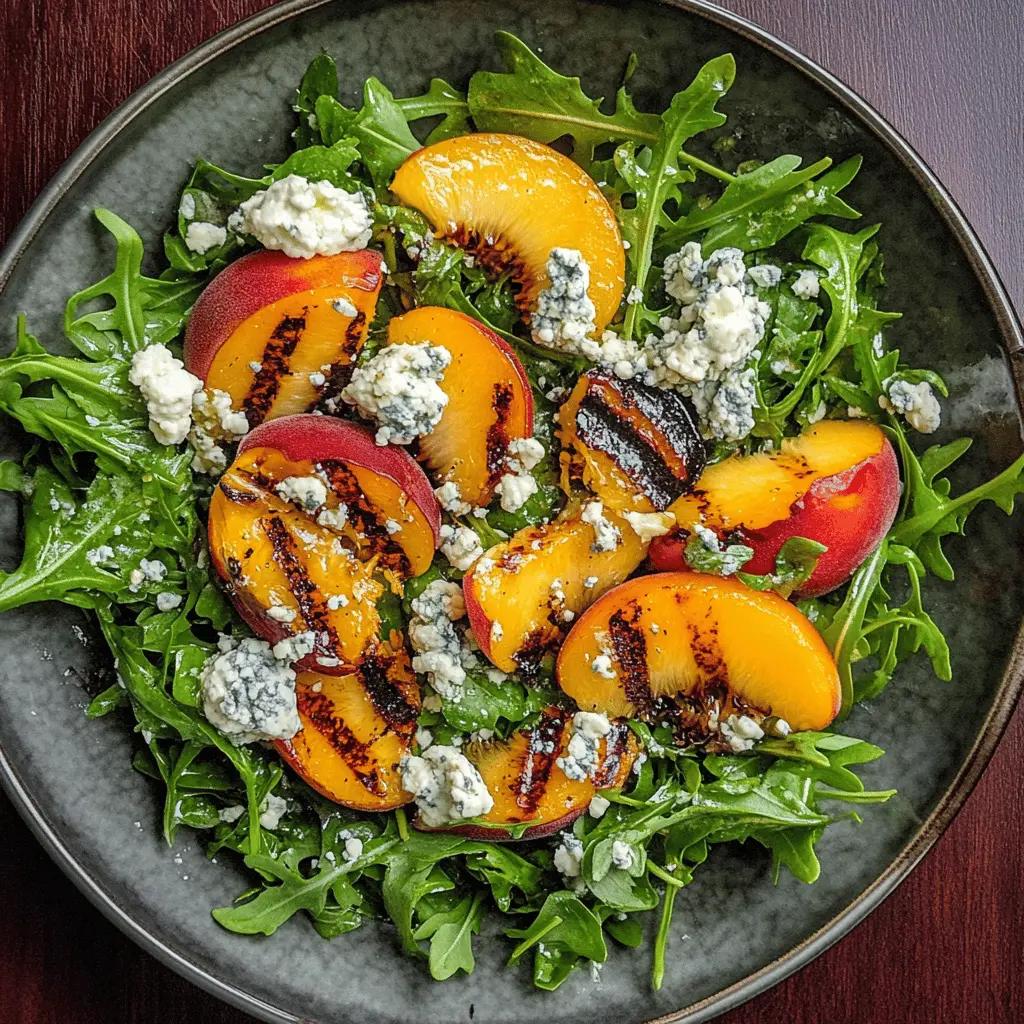 Elevate your summer meals with this Grilled Peach and Arugula Salad featuring crumbled blue cheese! The sweetness of the grilled peaches perfectly complements the peppery arugula, creating a delightful balance of flavors. Perfect for picnics or as a light dinner side, this salad will impress your guests. Save this recipe for your next gathering!