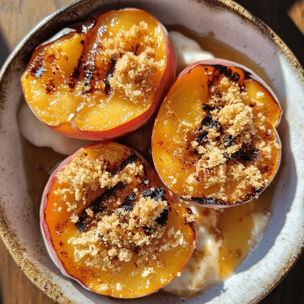 Sweet summer evenings call for Maple Grilled Peaches and Almond Cookie Crumb! This delightful treat features juicy peaches caramelized on the grill, drizzled with maple syrup, and topped with crunchy almond cookie crumbs. Perfect for a gathering or a cozy night at home! Save this recipe for a deliciously easy dessert that will impress your family and friends!