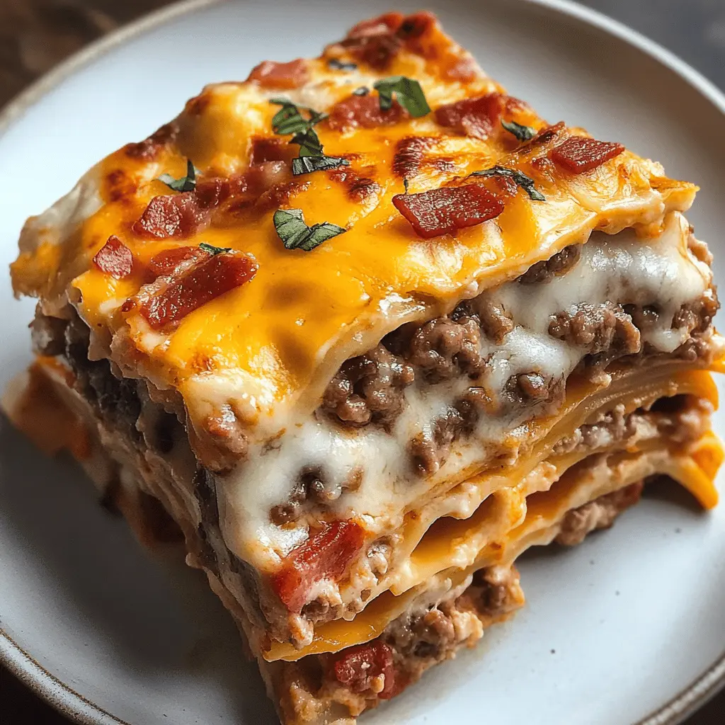Get ready for a delicious twist on dinner! This Parmesan Garlic Bacon Cheeseburger Lasagna is loaded with layers of cheesy goodness, crispy bacon, and savory garlic flavors that everyone will love. Perfect for family gatherings or a cozy night in, save this recipe for your next meal plan! You won’t want to miss out on this comforting dish!