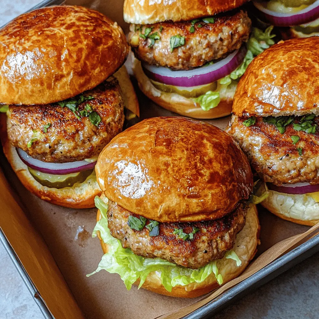 Juicy and packed with flavor, these turkey burgers are a healthier twist on a classic favorite! Made with lean turkey, fresh herbs, and spices, they are perfect for BBQs or a quick weeknight dinner. Your family will love these delicious patties! Save this recipe for an easy meal that everyone will enjoy any day of the week!