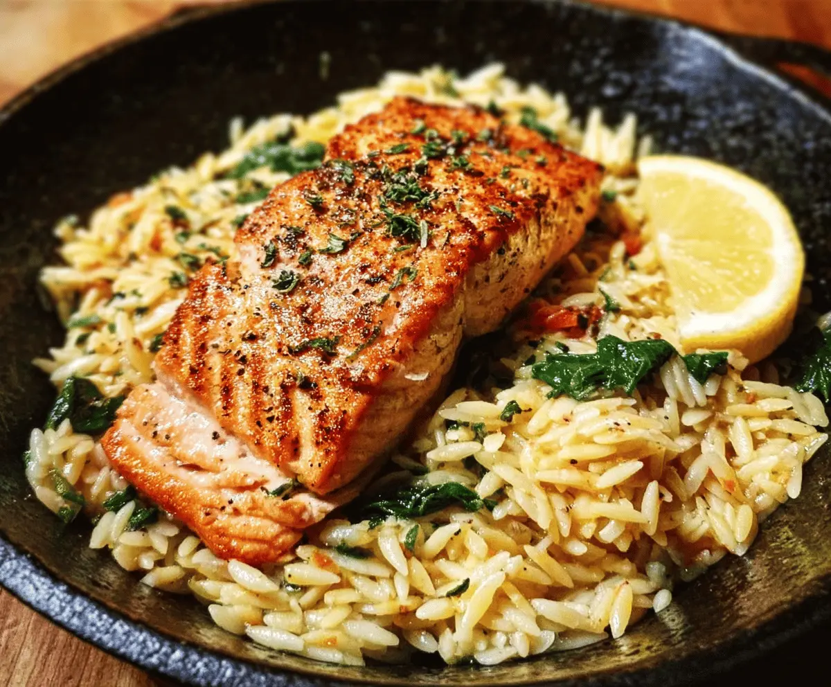 Easy One Skillet Salmon with Lemon Orzo