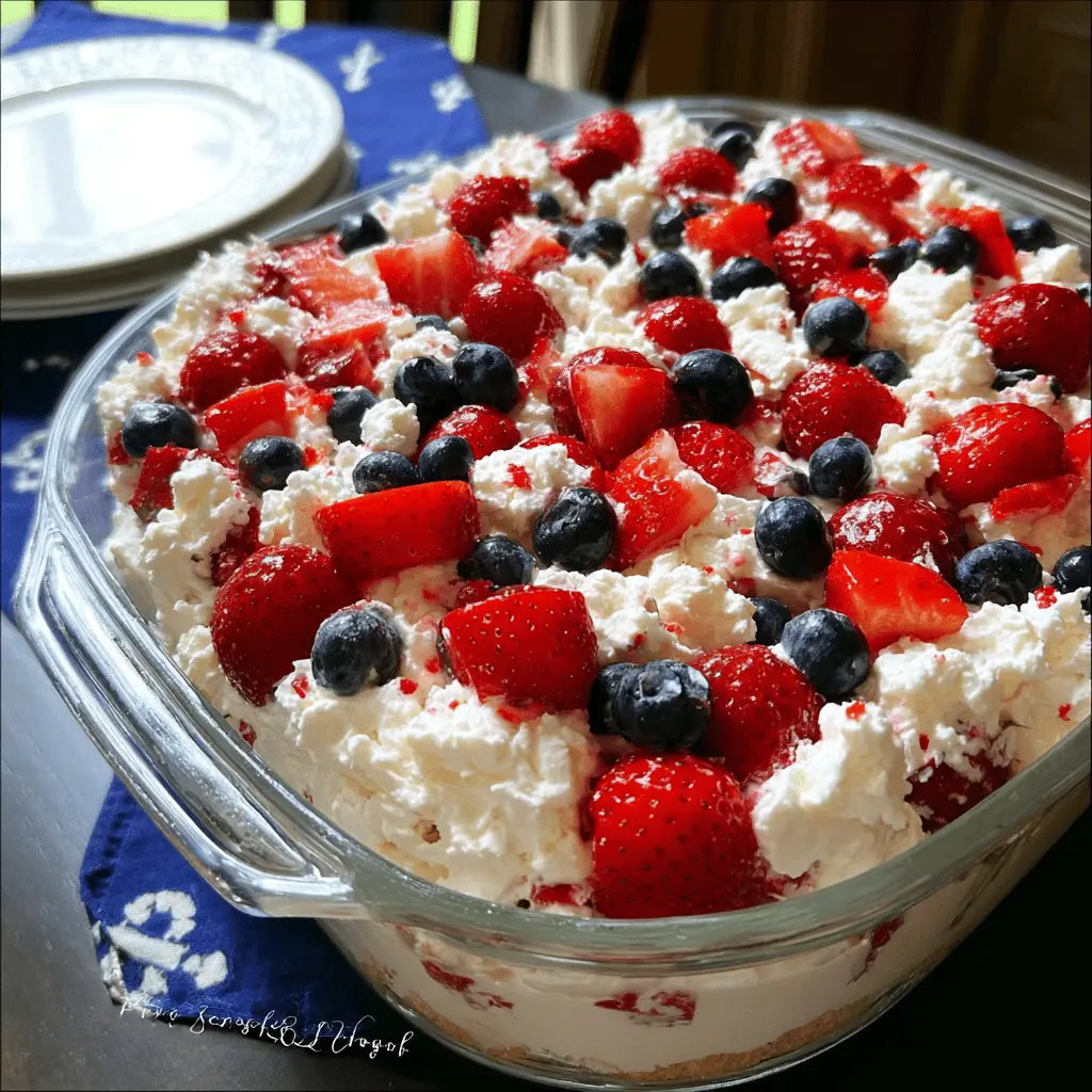 Easy Red White and Blue Cheesecake Salad Recipe