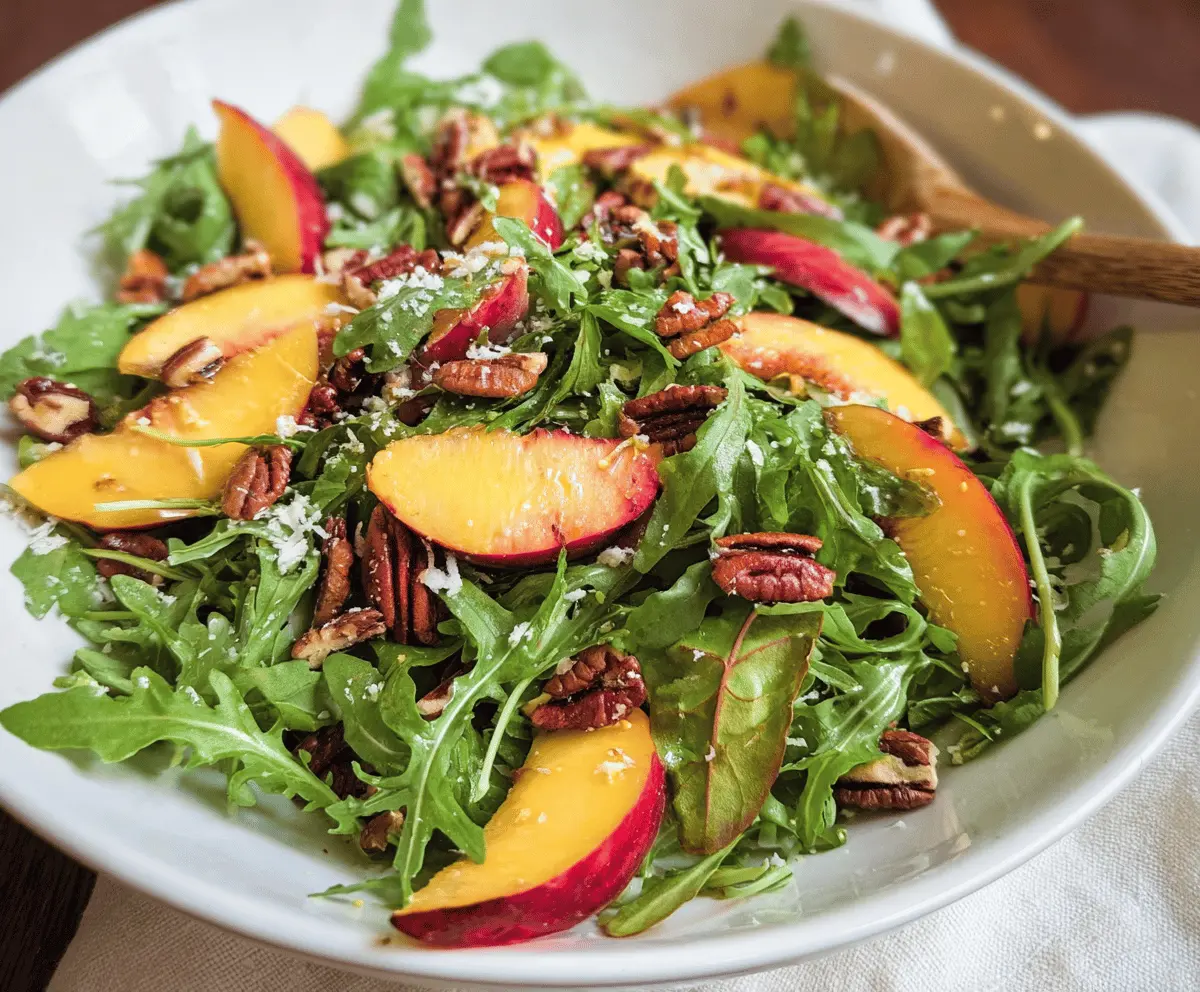 Fresh Arugula Salad With Peach And Pecan Crunch