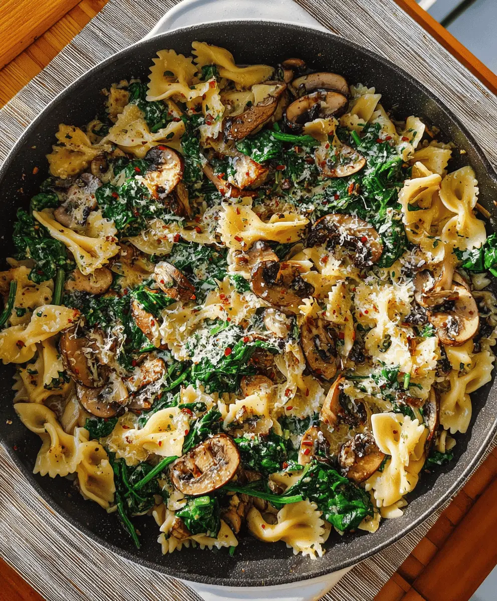 Easy Parmesan Spinach Mushroom Pasta Skillet