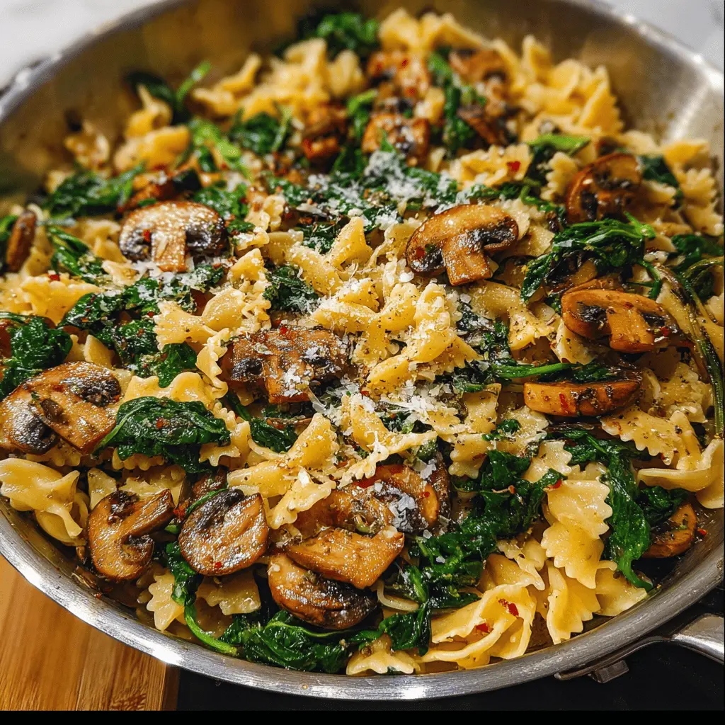 Easy Parmesan Spinach Mushroom Pasta Skillet