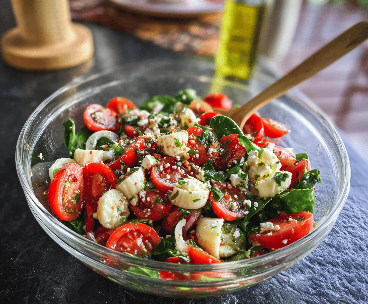 Fresh Spinach Tomato Salad With Tangy Feta Cheese