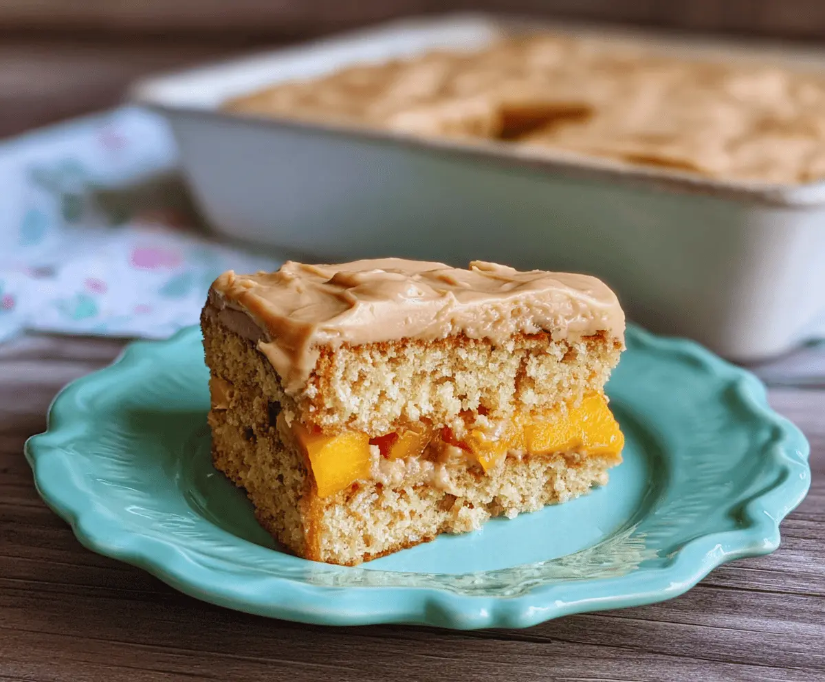 Moist Peach Cake with Brown Sugar Frosting