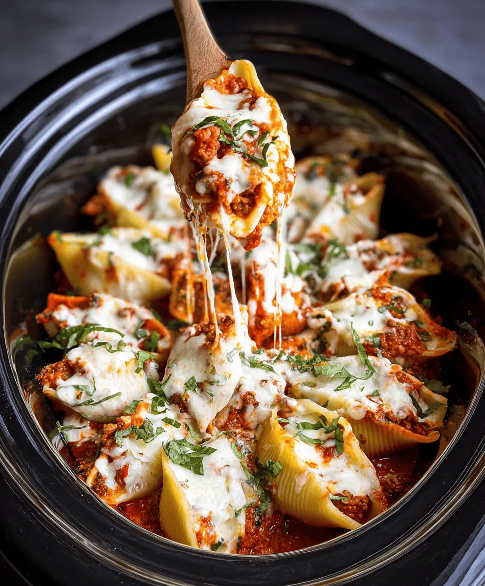 Easy Slow Cooker Stuffed Shells with Meat Sauce