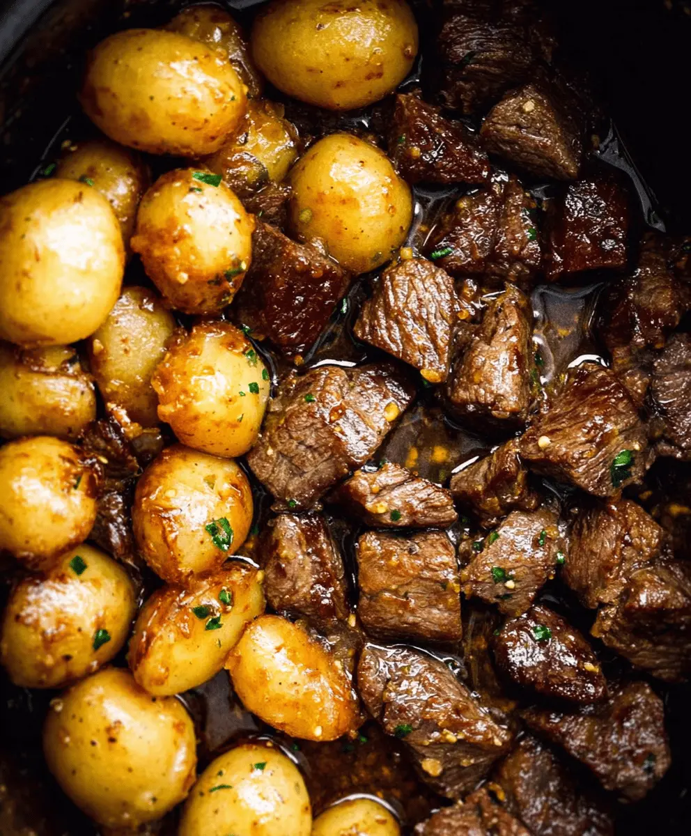 Slow Cooker Garlic Butter Beef Bites with Potatoes