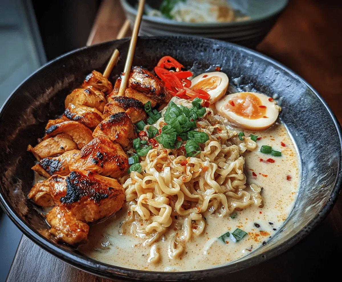 Fiery Chicken Ramen with Creamy Garlic Sauce Recipe