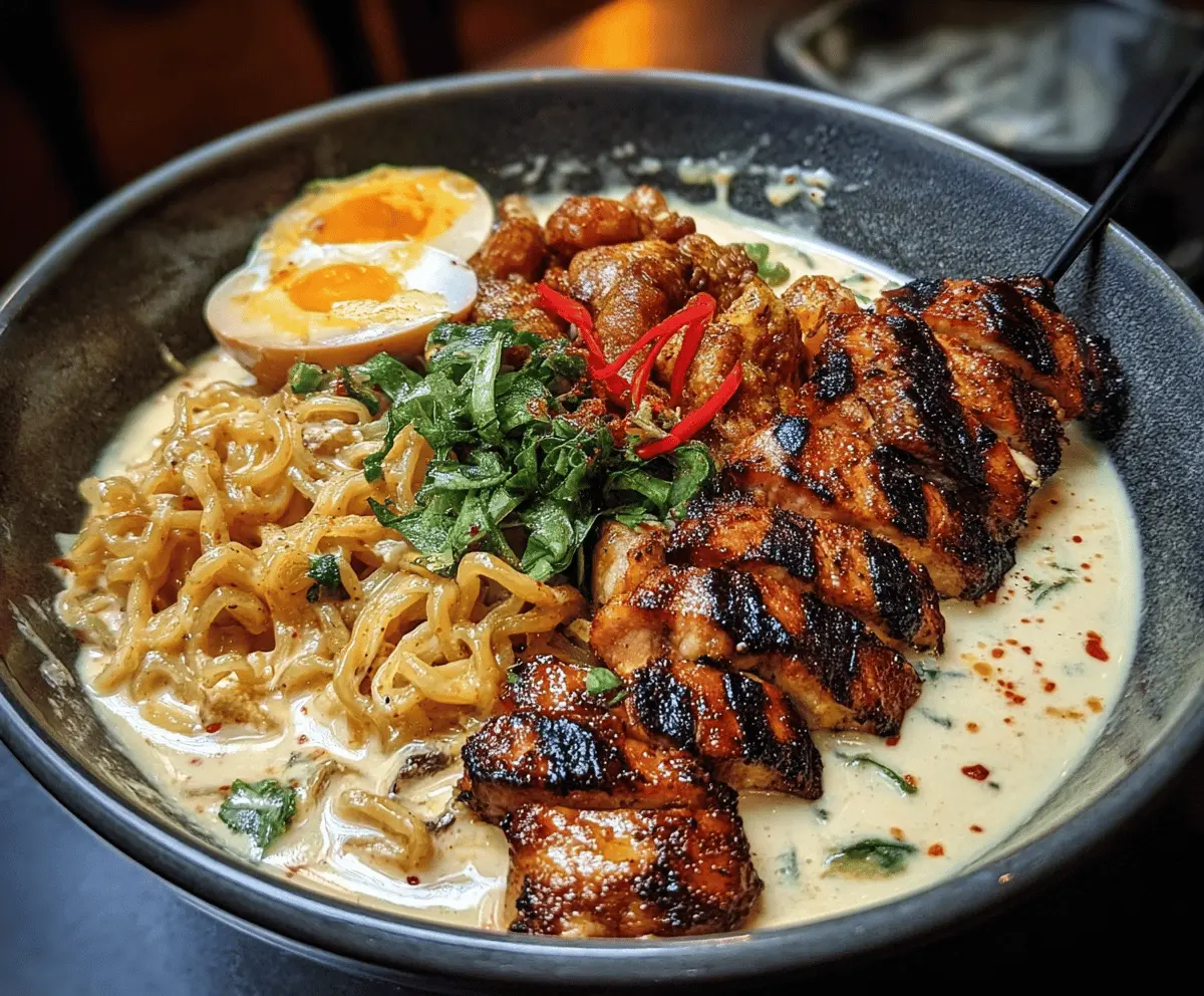 Fiery Chicken Ramen with Creamy Garlic Sauce Recipe