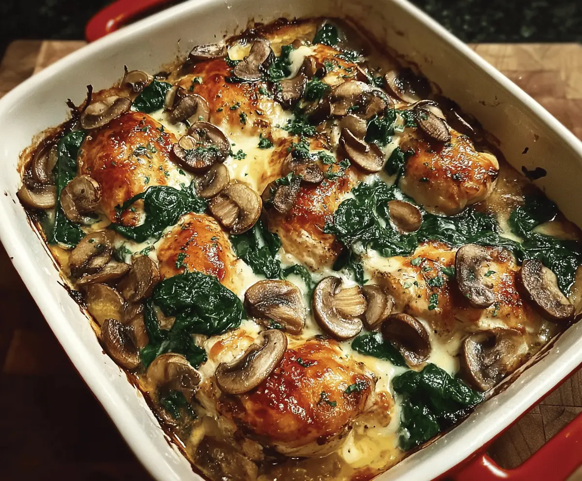 Easy Low-Carb Chicken Spinach Mushroom Bake