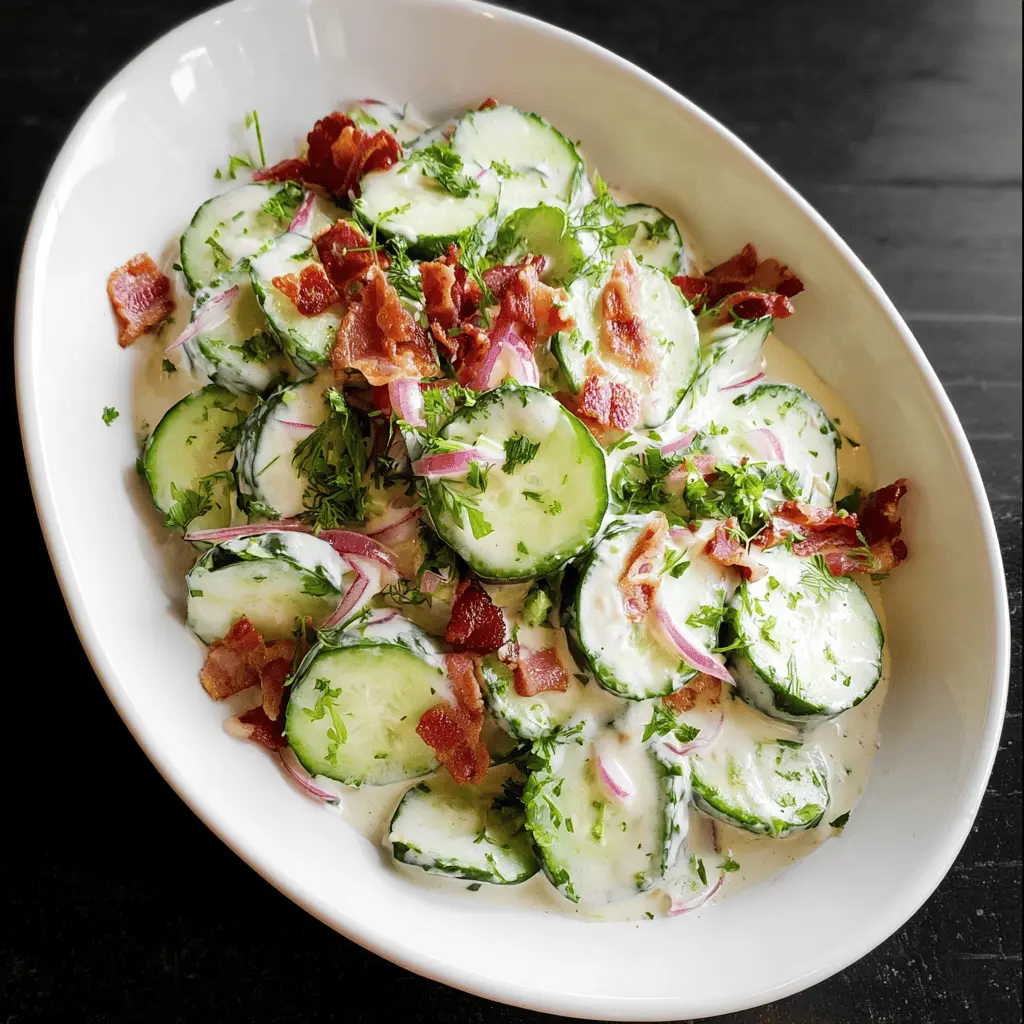 Creamy Cucumber Salad With Bacon and Cheese