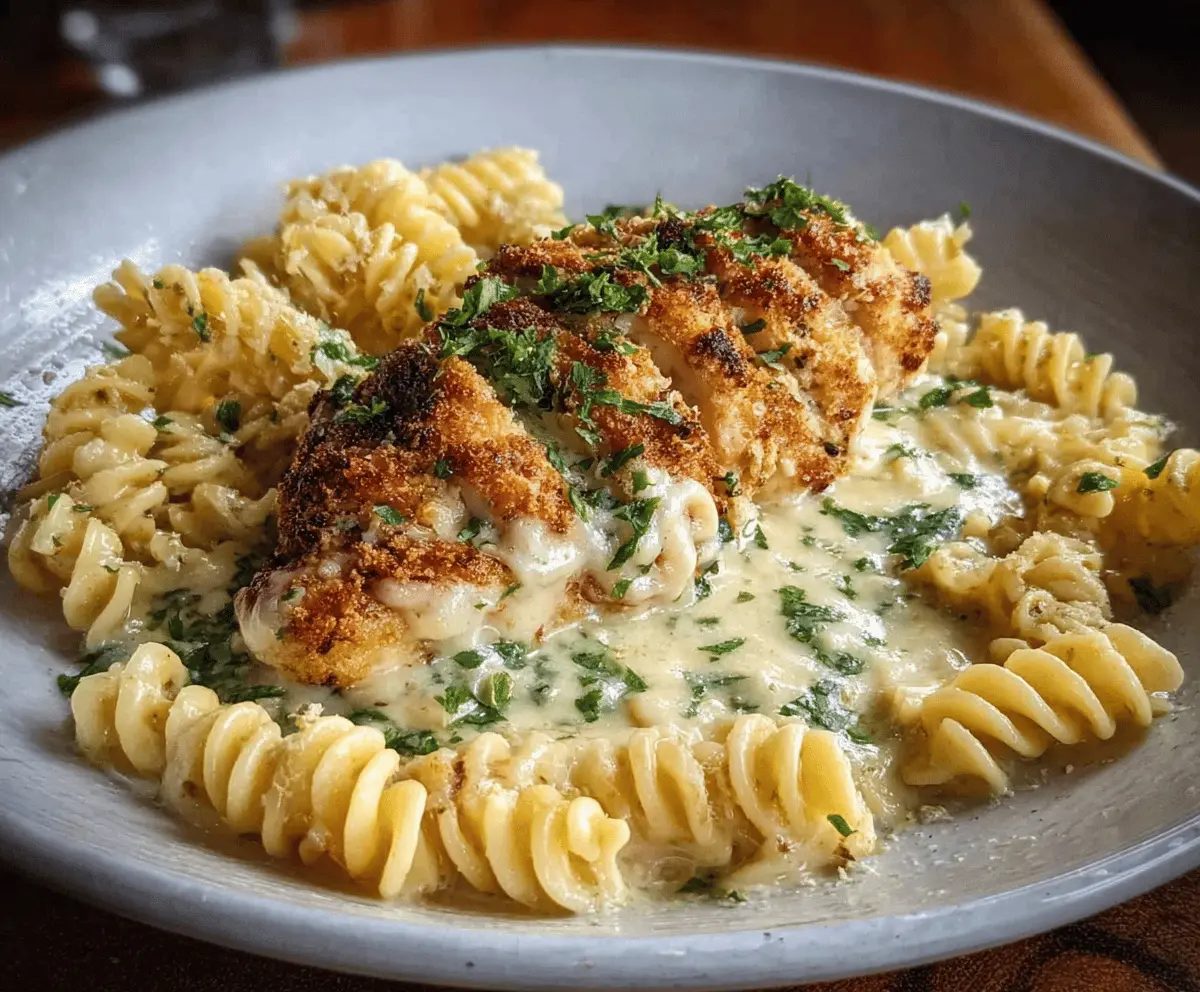 Creamy Garlic Parmesan Chicken with Cheesy Twisted Pasta