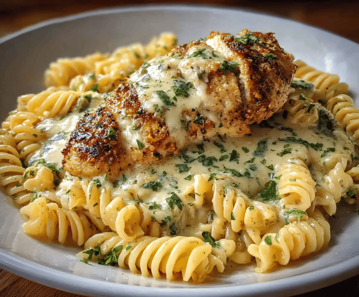 Creamy Garlic Parmesan Chicken with Cheesy Twisted Pasta