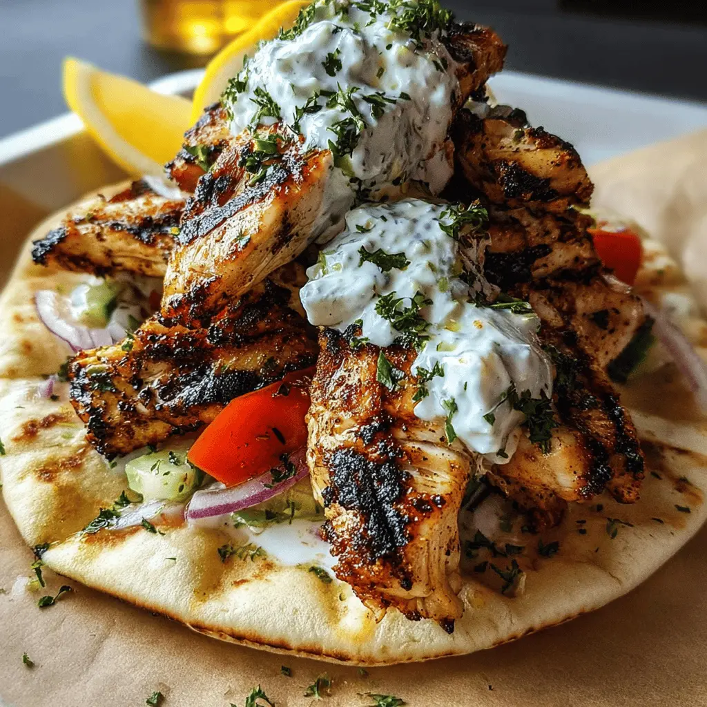 Greek Chicken Gyros with Lemon Herb Marinade and Tzatziki