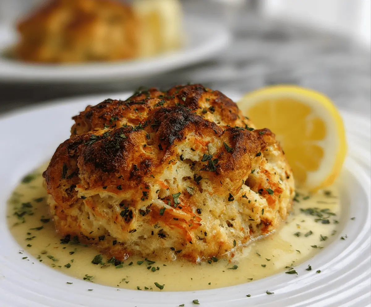Crab Stuffed Cheddar Bay Biscuits with Lemon Butter Sauce