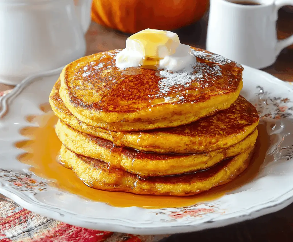 Delicious Pioneer Woman Pumpkin Pancakes topped with whipped cream and cinnamon for a cozy fall breakfast.