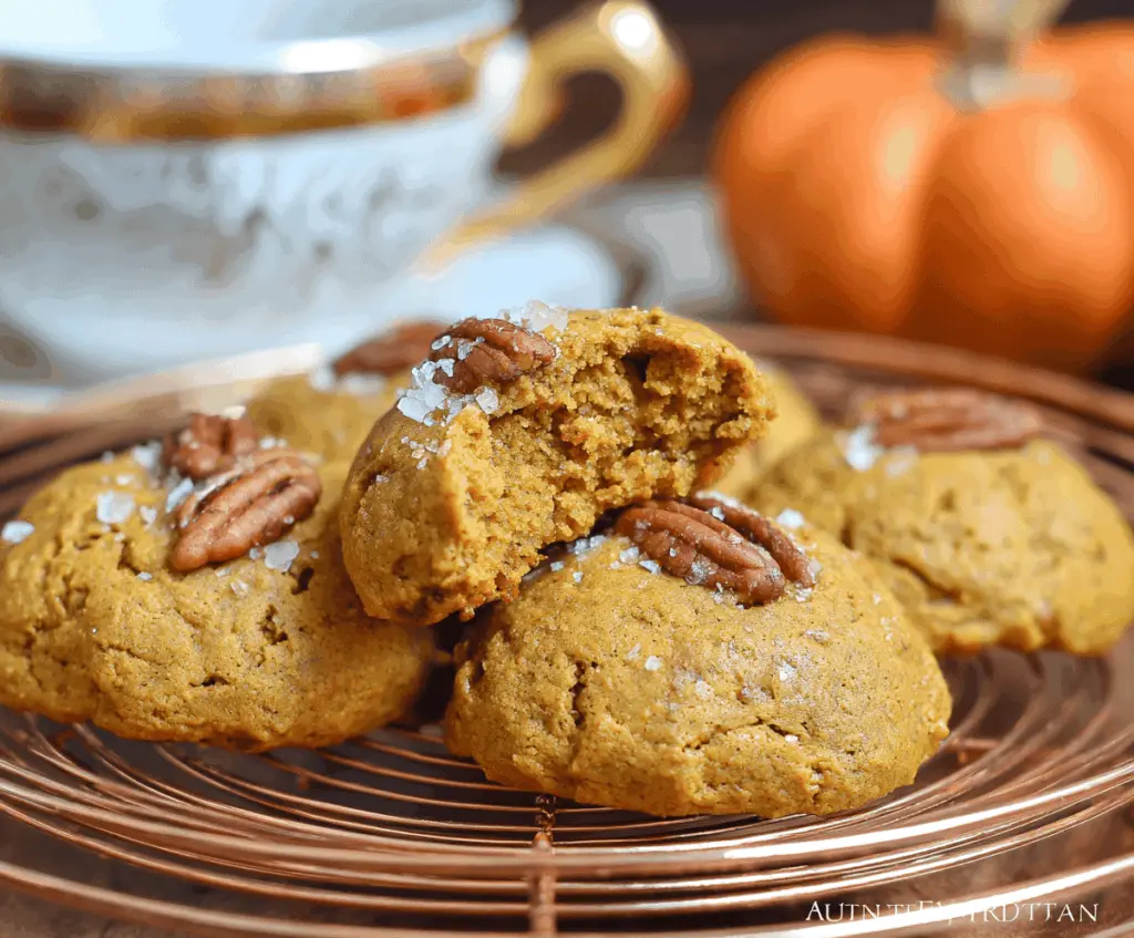 Delicious homemade pumpkin pecan cookies with a golden-brown crust and crunchy pecans, perfect for fall treats and holiday baking.