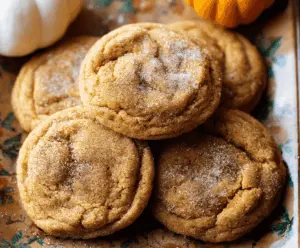 Golden brown brown butter pumpkin snickerdoodle cookies topped with cinnamon sugar on a baking tray, perfect for fall treats.