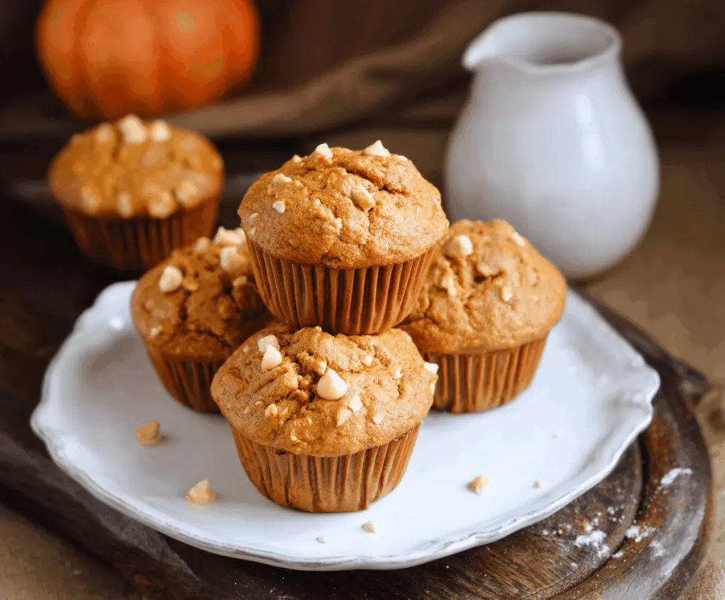 Delicious homemade pumpkin butterscotch muffins topped with caramelized butterscotch chips and fresh pumpkin puree, perfect for fall baking