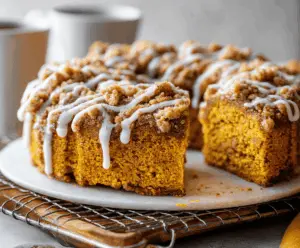 Delicious Pumpkin Cinnamon Coffee Cake topped with cinnamon sugar and a crumbly streusel, perfect for fall breakfast or dessert.
