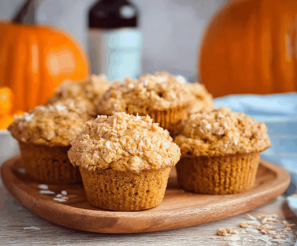 Delicious homemade pumpkin coconut muffins in a baking tin, featuring golden tops and moist texture, perfect for fall-inspired treats